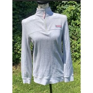 Vineyard Vines gray 3/4 zip pullover sweatshirt with pink whales on shoulders